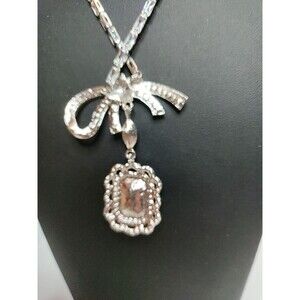 Silver Tone Pink Center Crystal With Clear Rhinestones Statement Necklace